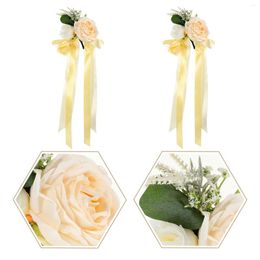 Decorative Flowers 2 Pcs B07q26pgwc Wedding Car Adorn Bridesmaid Bracelets Ribbon Simulation Flower Artificial Bouquets Party Decoration