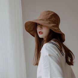 12cm Wide Brim Bucket Hat Women Outdoor Summer Foldable Big Sun Hats Large 100% Cotton Panama Bob 240403