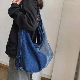 Hobo Korean Denim Women Shoulder Bag Large-capacity Crossbody For Trend Harajuku Retro Tote Handbag Leisure Messenger