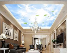 Wallpapers Leaves Blue Sky White Clouds Roof Ceiling Wallpaper Painting Home Decoration