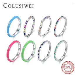 Cluster Rings Colusiwei Brand 11 PCS Genuine 925 Sterling Silver Rainbow Crystal For Women Enamel Sparkling CZ Wedding Jewelry