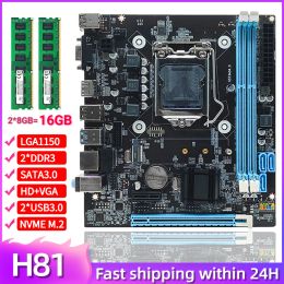 Motherboards H81 Motherboard Kit with 2*8GB DDR3 1600mhz 16GB RAM Memory SATA 3.0 2.0 HD+VGA M.2 Nvme/NGFF MicroATX LGA1150 Placa Mae Set