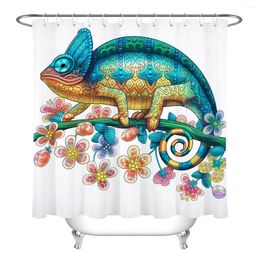 Shower Curtains Colored Chameleon Flowers Waterproof Fabric Curtain Set Bathroom W/ Hooks