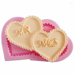 Baking Moulds 3D Double Heart Lover Mr & Mrs Biscuit Mould Cake Decor Mould Cookies Silicone Moulds Fondant Cupcake Chocolate