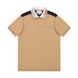 High quality designer clothing the correct summer khaki color contrast short sleeved polo shirt with stripes fitting mens t-shirt