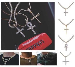 Hip Hop Iced Out Ankh Pendant Necklace 4Mm Tennis Chain Micro Pave Cz Stones Gold Chains For Men Ilkux7069082