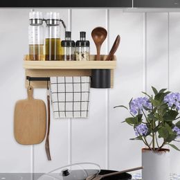 Kitchen Storage Spice Rack Wall Mounted Shelf Utensil 6 Hooks