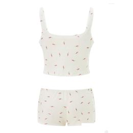 Womens Sleepwear Two Piece Short Set For Women Y Going Out Sleeveless Lace Patchwork Crop Cami Tops Shorts Loungewear Drop Delivery Ap Otk8J