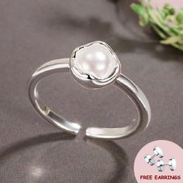 Cluster Rings Fashion Pearl Ring 925 Silver Jewellery Accessories For Women Wedding Promise Engagement Party Gift Open Finger Wholesale