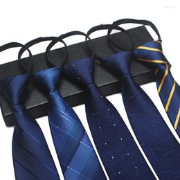 Bow Ties Zipper For Men Women Striped Mens Tie Business Wedding Skinny Neck Casual Slim Blue Deep Light Navy Necktie