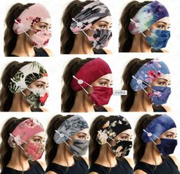 Sport Fashion Face Mask Holder Headbands with Button Hairband Tie Dye Face Mask Floral Print Masks Women Elastic Hair Accessories 7836351