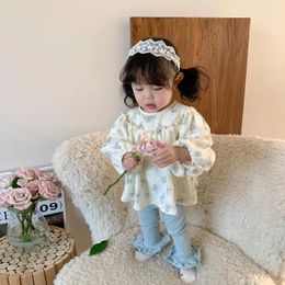 Clothing Sets 2024 Spring Autumn Ins Baby Girls 2PCS Clothes Set Cotton Floral Loose Blouses Blue Flared Pants Suit Toddler Outfits