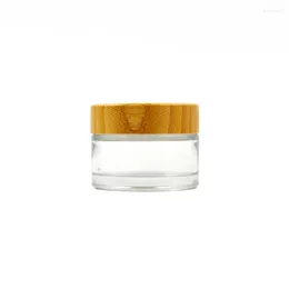 Storage Bottles Bamboo Cosmetic Packaging Oil 15g Empty Clear Jars Pots Makeup Cream Containers Glass Cap For Travel