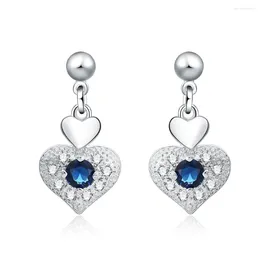 Stud Earrings 925 Sterling Silver For Elegant Women Jewellery All-match Blue Zircon Heart Mother's Day Gifts