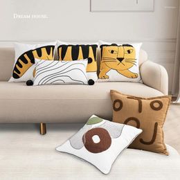 Pillow Embroidered Cartoon Tiger Decorative Pillows Case Nordic INS Style Cover Home Bedroom Bed Window Sofa Waist Pillowcase