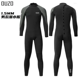 Women's Swimwear OUZO-Long-Sleeved One-Piece Wetsuit For Men Warm Jellyfish Suit Swimming And Surf Winter 1.5mm