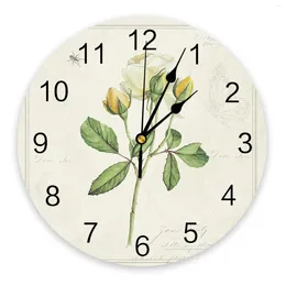 Wall Clocks White Rose Butterfly Retro Bedroom Clock Large Modern Kitchen Dinning Round Living Room Watch Home Decor