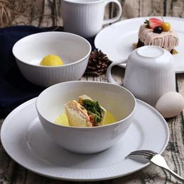 Bowls Brand High Quality Ceramic White Tableware Pigmented Porcelain Simple Style Mugs Container Salad Plates Coffee Cups