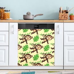 Cute Monkey Sloth Dishwasher Sticker Refrigerator Magnets Decor Dish Washer Door Panels Cover for Mom's Gift Kitchen Decorative
