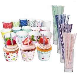 Disposable Cups Straws 100PCS Creative Colorful Paper Straw Dessert Table Wedding Party Decoration Collapsible Reusable