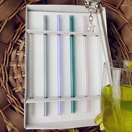 Drinking Straws 5pcs Straw 1pc Brush High Boron Silicon Colourful Glass Health Bar Tableware Accessories Handmade Straight