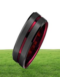 8Mm Splicing Black Brushed Tungsten Carbide Ring with Comfort Fit Red Inner Ring Wedding Band Ring Men Jewelry Delicate Style Gift1745372