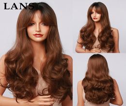 LANS Long Curly Style Hair Wig for Women Fashion Fluffy Brown Blonde Cosplay Natural Wavy Heat Resistant Fibre Synthetic Wigs7476898