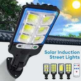 124pc Solar LED Motion Sensor Wall Lamp 3 Working Modes With Remote Control For Outdoor Garden Courtyard Garage Street 240411