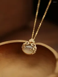 Pendant Necklaces Antique Chalcedony Accessories Ruyi Ping An Lock Longevity Necklace Female Sterling Silver Birthday Gift