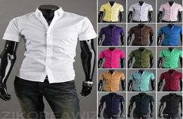 2017 Summer Autumn Mens Designer Shirts Short Sleeve Casual Candy Colour Dress Shirt 17 Colours US SIZE XSXL5989339