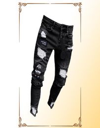 3 Styles Men Stretchy Ripped Skinny Biker Embroidery Print Jeans Destroyed Hole Taped Slim Fit Denim Scratched High Quality Jean 25517824