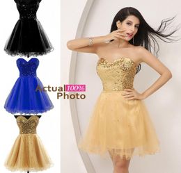 2019 Cheap Short Dresses For Prom Sequins Tulle A Line Sweetheart Beaded Gown Cocktail Party Formal Dress In Stock SD0325994156