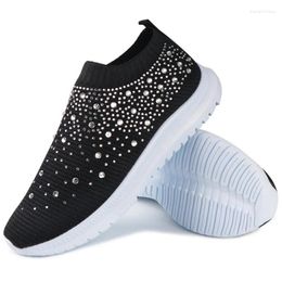 Casual Shoes Large Size Rhinestone Elastic Sock Men's And Women's Sports MD Sole Woven Breathable Lightweight