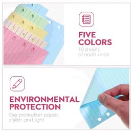 Colourful 6- Hole Punched Ruled Refills Inserts Ruled Filler Paper for 6 Ring Personal Planner Organiser Binder, 5- Color, 50