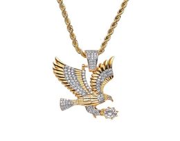 hip hop Eagle diamonds pendant necklaces for men western copper zircon luxury necklace real gold plated 3mm 60cm Stainless steel t7315007