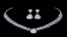 Luxurious Wedding Jewellery Sets for Bridal Bridesmaid Jewelery Drop Earring Necklace Set Austria Crystal Whole Gift50763333594965