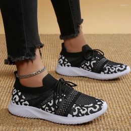 Casual Shoes 2024 Female Lace Up Women's Vulcanize Fashion Leopard Print Round Head Mesh Sneakers