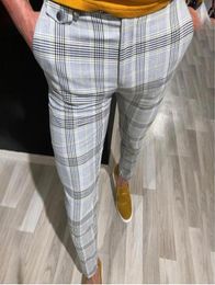 Meihuida Smart Casual Style Mens Plaid Slim Fit Trousers Pants Joggers Tartan Jogging Skinny Bottoms Fashion Business2513738