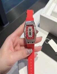 Fashion Quartz Women039s Watch Sports 316 Stainless Steel Case Personality Wine Barrel Silicone Strap Diamond Red High Quality 7467783