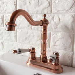 Bathroom Sink Faucets Antique Red Copper Swivel Spout Basin Faucet Dual Hole Deck Mounted Kitchen Cold And Water Mixer Taps Drg045