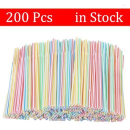 Disposable Cups Straws 200 Pcs Plastic For Drinking Rietjes Kitchen Bar Party Event Supplies Random Flexible Elbow Striped Straw