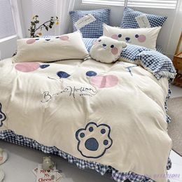 Bedding Sets Cartoon Style 1.8m Bed Home Textile Coral Fleece 4pcs Sheet Milk Thick Double-sided Girl Quilt Cover 2.0m