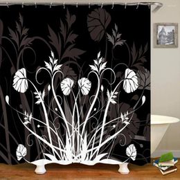 Shower Curtains Curtain Black And White Floral Pattern 3D Printing Polyester Waterproof Home Decor 180x180CM
