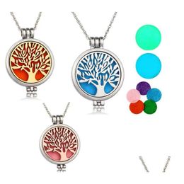 Pendant Necklaces Tree Of Life Aromatherapy Essential Oil Diffuser Necklace Locket 316L Stainless Steel Jewellery With 24 Chain And 6 Wa Dhlbr