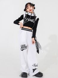 2024 Children Clothing Crop Tops Cargo Pants Suit Girls Jazz Modern Dance Performance Stage Wear Kids Hip Hop Costumes DQS15683