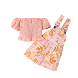 Clothing Sets 0-6Yrs Baby Girls Floral Set Cotton Off Shoulder Crop Tops Belt Shorts 2Pcs Summer Born Cothing Outfits
