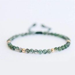 Small Natural Agate Stone Beaded Bracelets Meditation Green Colour Healing Balance Hand-woven Thin Bracelet Charm Jewellery Gift 240402