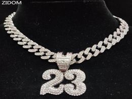 Pendant Necklaces Men Women Hip Hop Number 23 Necklace With 13mm Crystal Cuban Chain HipHop Iced Out Bling Fashion Charm JewelryPe3867165