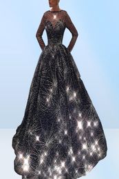 Beautiful Starry Gown Evening Dresses Fashion Bateau Neck Long Sleeve y Prom Dress Luxury Dubai S Arabia Celebrity Red Carpet Dress2632244