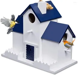 Other Bird Supplies Large Blue Houses For Outside 3 Hole Outdoor House With Feeder Easy Clear Bluebird Cardinal Chickadee Wooden